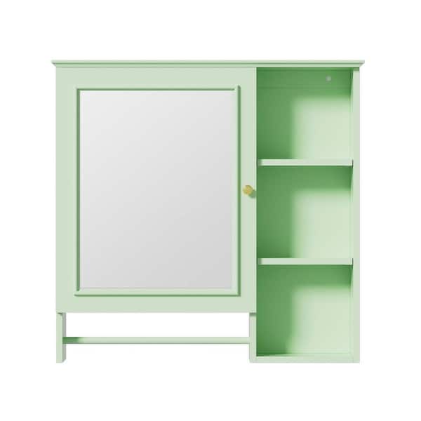 28.85 in. W x 28 in. H Rectangular Green Wood Framed Medicine Cabinet with Mirror and Adjustable Glass Shelves