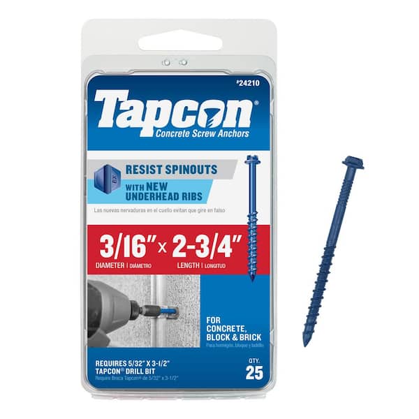 3/16 in. x 2-3/4 in. Hex-Washer-Head Concrete Anchors (25-Pack)