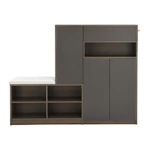 43.4 in. H x 55.1 in. W Gray Particle Board 2-in-1 Shoe Storage Cabinet with Padded Bench and Adjustable Shelves
