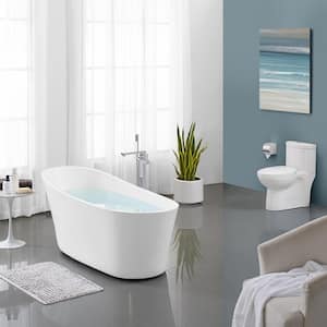 Sublime 67 in. Acrylic Single Slipper Flat Bottom Non-Whirlpool Freestanding Oval Soaking Bathtub in White