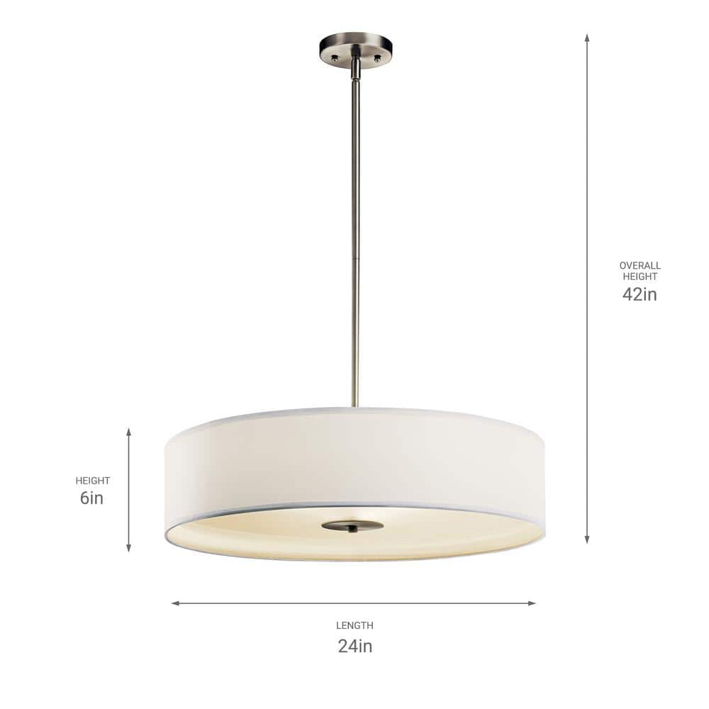 24" Brushed Nickel Drum Ceiling Light with White Shade