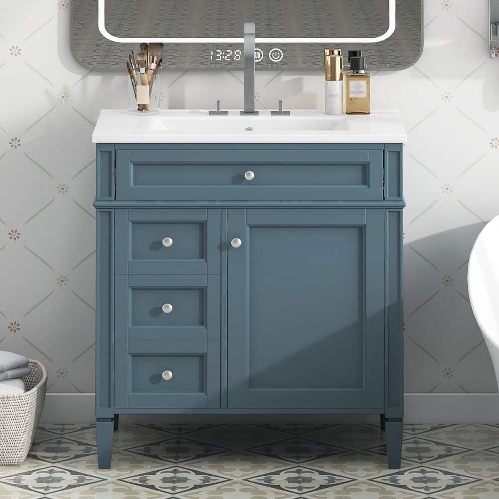 30 in. Single Sink Freestanding Misty Blue Bath Vanity with White Ceramic Sink Top price history on PriceWatchPro