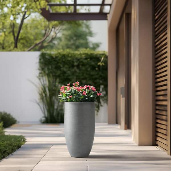 Sapcrete Lightweight 13.5 in. x 24.5 in. Stone Finish Extra Large Tall Round Concrete Plant Pot/Planter for Indoor and Outdoor
