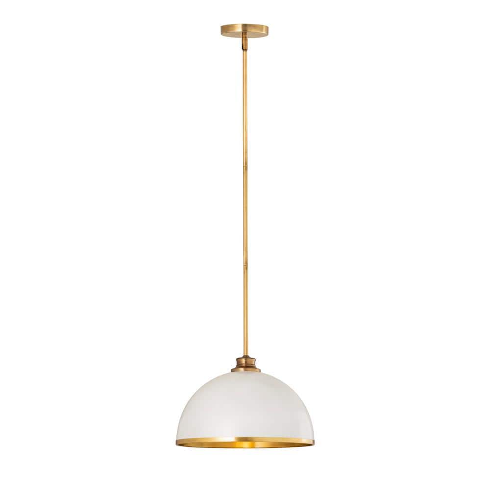 Landry 1-Light Matte White + Rubbed Brass Pendant with Matte White + Rubbed