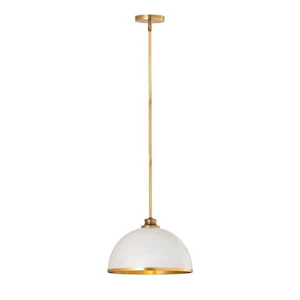 Unbranded Landry 1-Light Matte White + Rubbed Brass Pendant with Matte White + Rubbed Brass Glass Shade