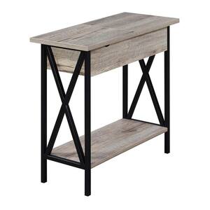 Tucson 11.25 in. Sandstone 24 in. Rectangle Particle Board End Table with Flip Top and Charging Station