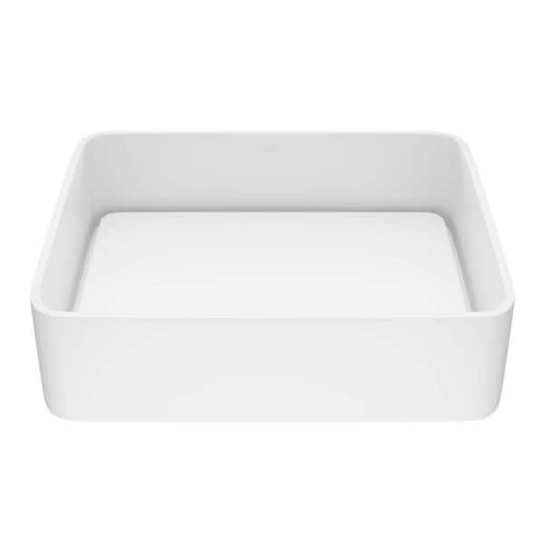 Jasmine Modern White Matte Stone 18 in. L x 15 in. W x 5 in. H Rectangular Vessel Bathroom Sink
