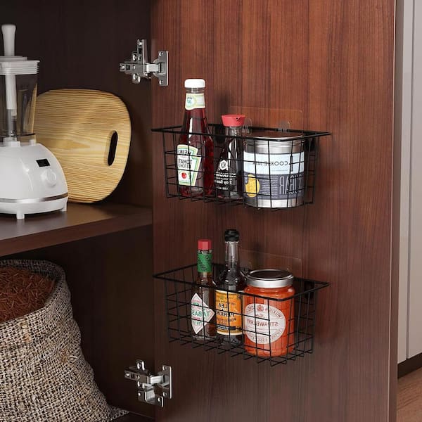 Black 11 in. x 4.5 in. Metal Decorative Basket (Set of 2),2 Installation Ways