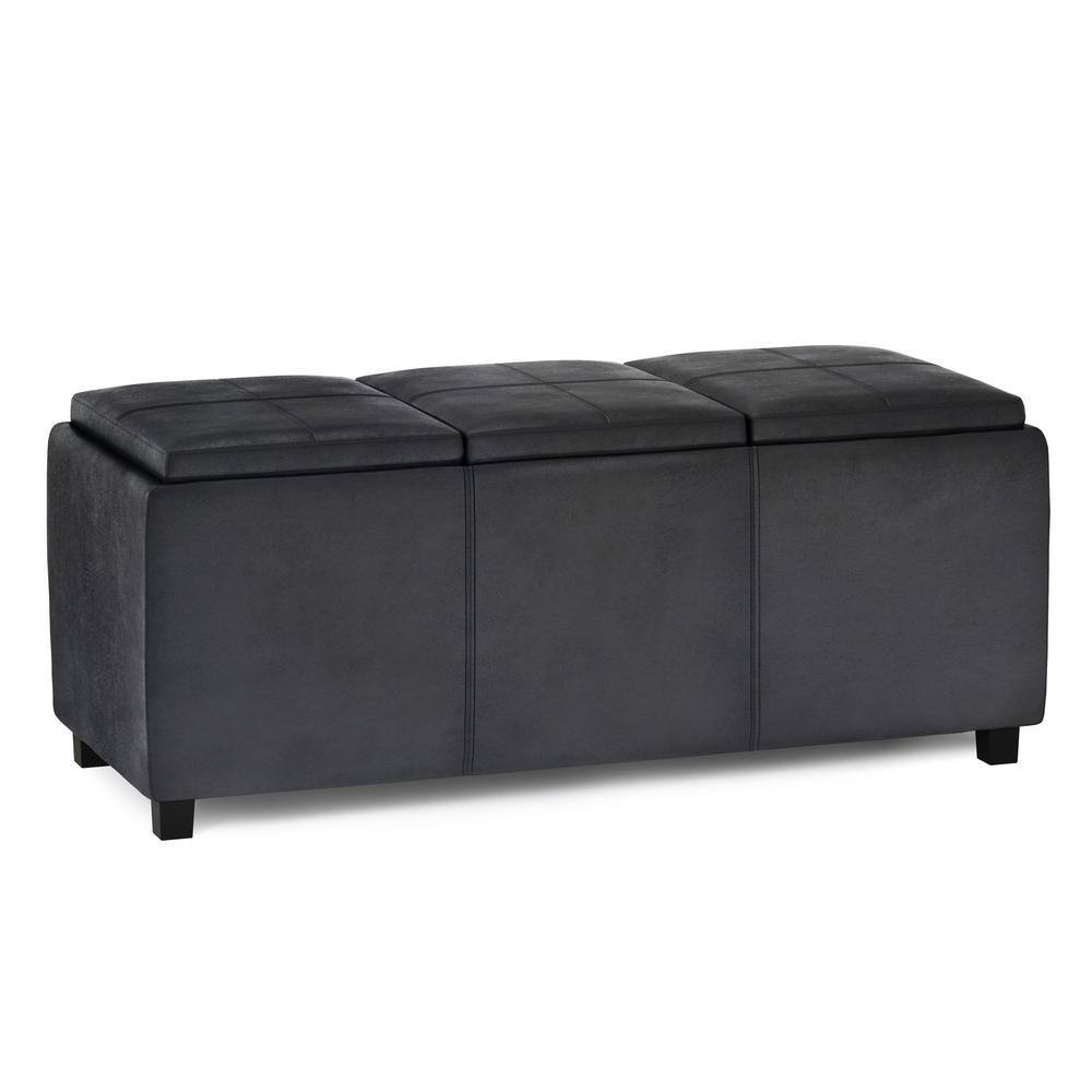 Avalon Distressed Black Faux Leather Large Storage Footstool with Tray