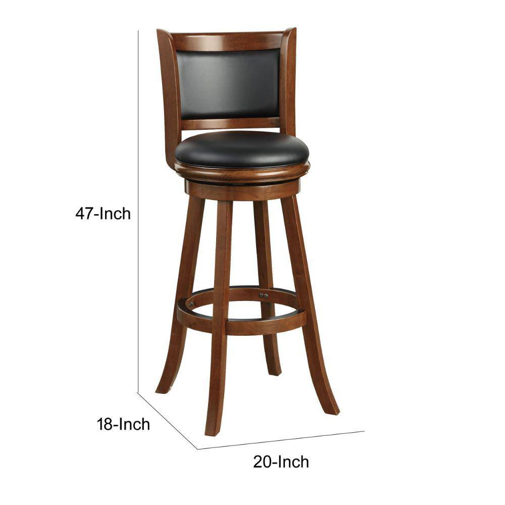 Cherry Brown Extra Tall Swivel Bar Stool with Black Faux Leather