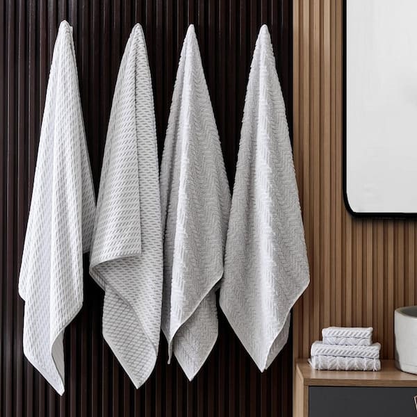 Kenneth Cole New York Highly Absorbent Grey Medium-Weight Slate Chevron Collection Towel Set-100% Cotton Terry 6pc 