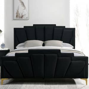 Cedarbrook Art Deco Black Upholstered Steel Frame Queen Platform Bed and Care Kit