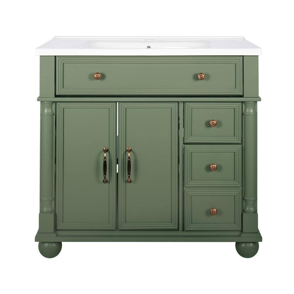 35.6 in. Freestanding Bath Vanity in Green with White Ceramic Top price history on PriceWatchPro