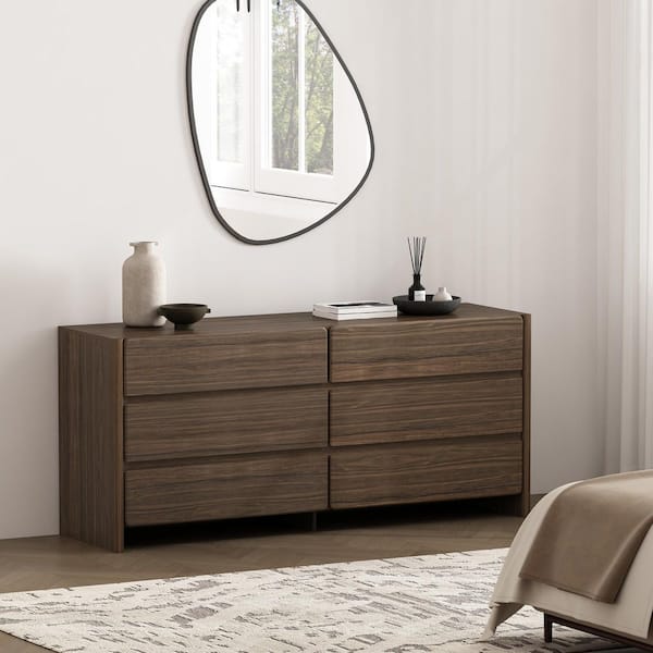 Linda Walnut Brown 6-Drawer 72 in. Wide Modern Double Dresser