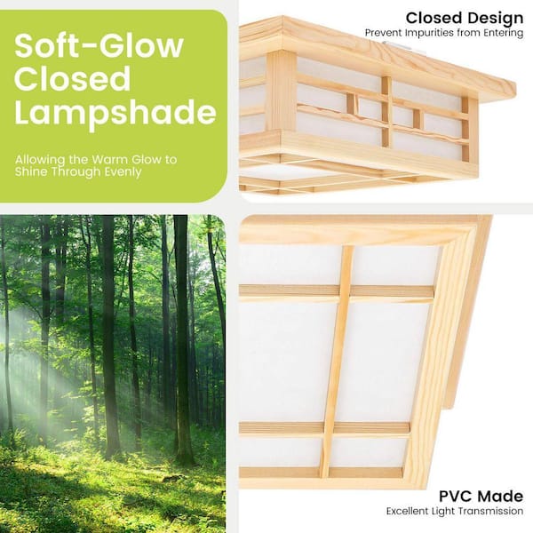 OUKANING 13.78 in. Wood Square Japanese Style Tatami Dimmable