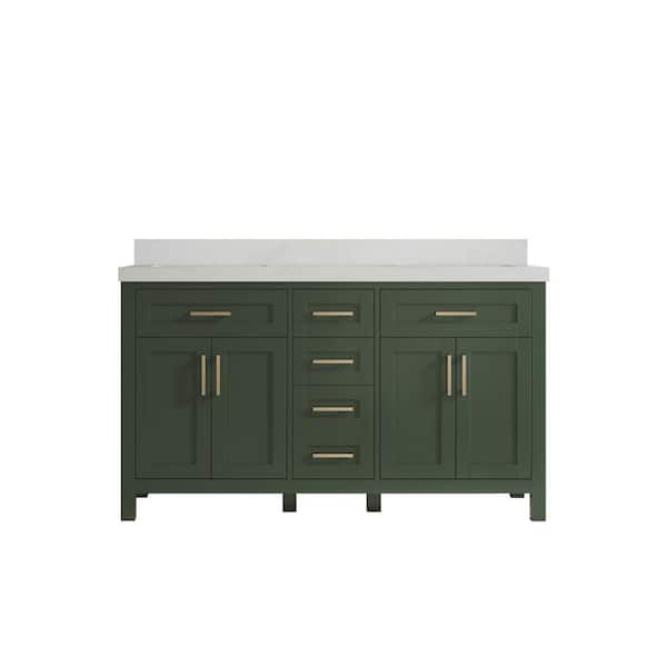 Willow Collections Cambridge 60 in. W x 22 in. D x 36 in. H Double Sink Bath Vanity in Pewter Green with 2 in Carrara Quartz Top