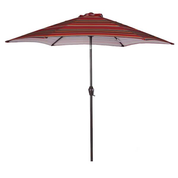maocao hoom 8.6 ft. Market Round Outdoor Patio Umbrella with Push Button Tilt and Crank in Red Stripes