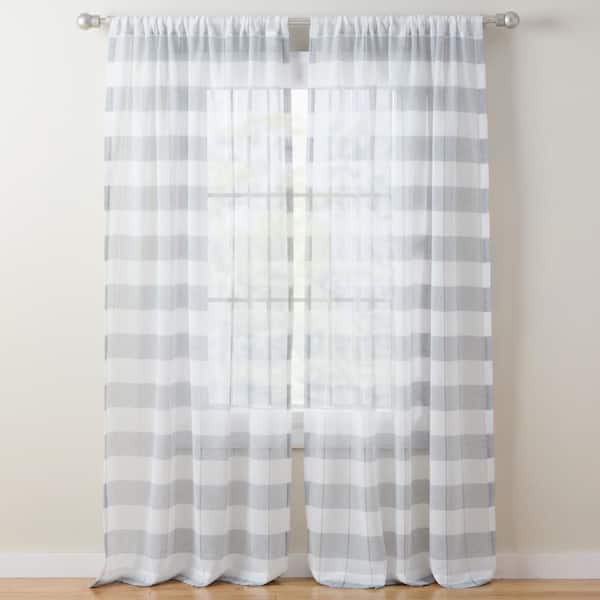 TOWN & COUNTRY BASICS Pax Semi-Sheer Stripe Grey/White 50 in. x 84 in. Sheer Curtain Set (Set of 2)