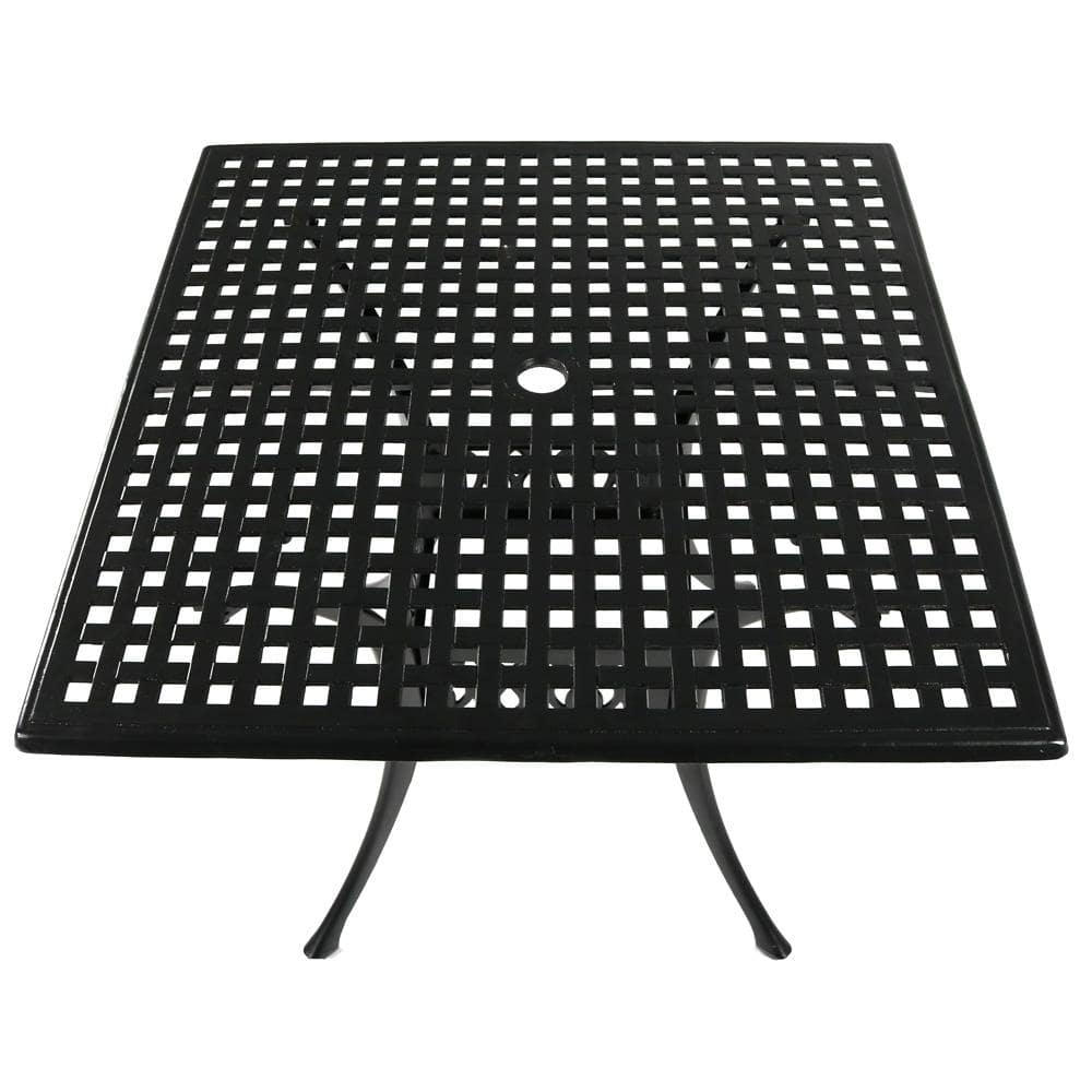 Black Cast Aluminum Square Outdoor Dining Table with Umbrella Hole