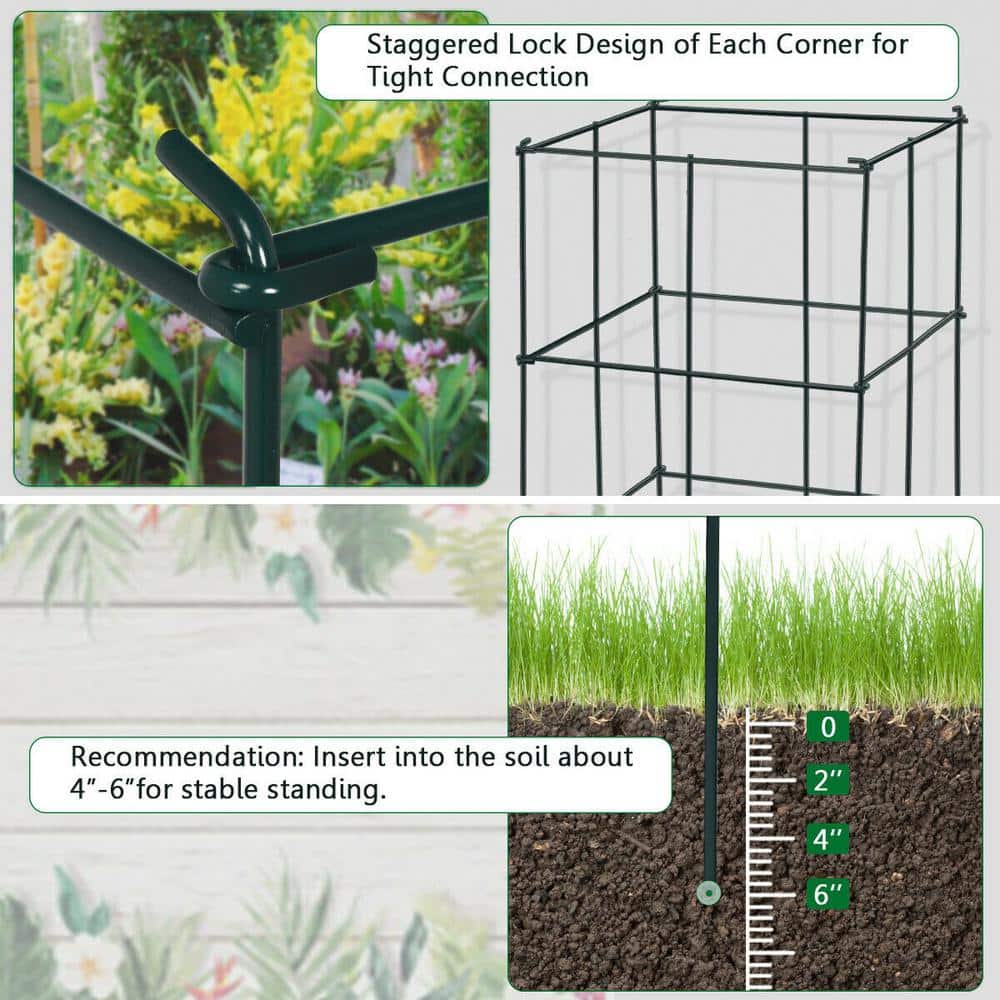Dark Green Iron Trellis Plant Cage Set for Indoor Climbing Plants