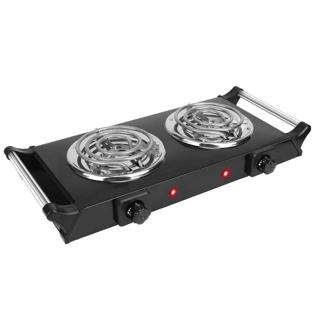 Black Cast-Iron Electric Dual Burner Portable Cooktop