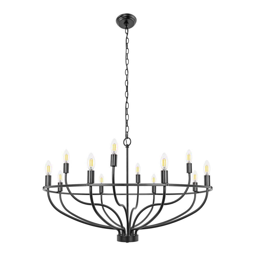 クッション Emeritpro 12-Light Black Wheel Shaped Chandelier Industrial
