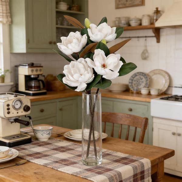 2 -Pieces 30.3in. White Artificial Magnolia Flowers with Green