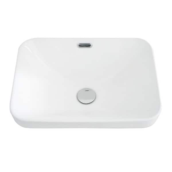 cadeninc 18.12 in. x 14.58 in. White Ceramic Rectangular Countertop Vessel Bathroom Sink, Drain Not Included