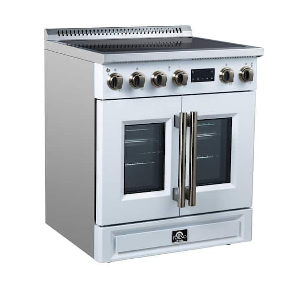 Torino French Door 30 in. Induction Range with Air Fryer, Air Sous Vide and True Convection, Dual Broiler, White