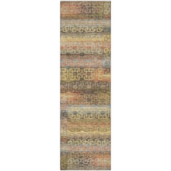 Mayfield Premium Machine Washable Abstract AMF2029 Brown 2 ft. x 7 ft. Runner Rug