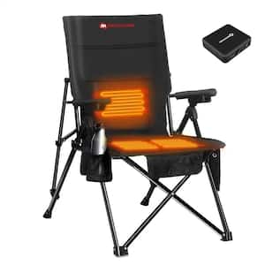 12-Volt Heated Camping Portable Chair in Black with 16000mAh Battery Pack and 5-Pockets