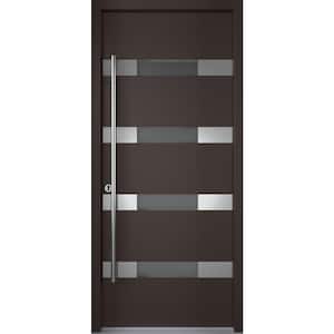 AURA 37 in. x 82" Right-Hand/Inswing Frosted Glass BROWN/WHITE Finished Steel Prehung Front Door with Hardware Kit