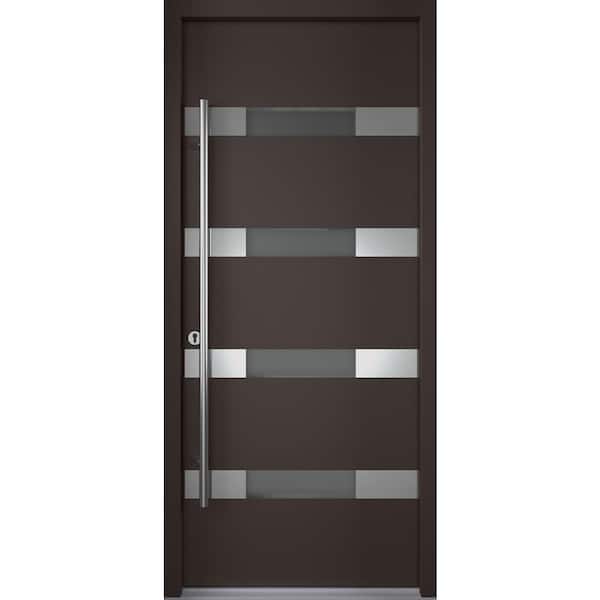 Belldinni AURA 37 in. x 82" Right-Hand/Inswing Frosted Glass BROWN/WHITE Finished Steel Prehung Front Door with Hardware Kit