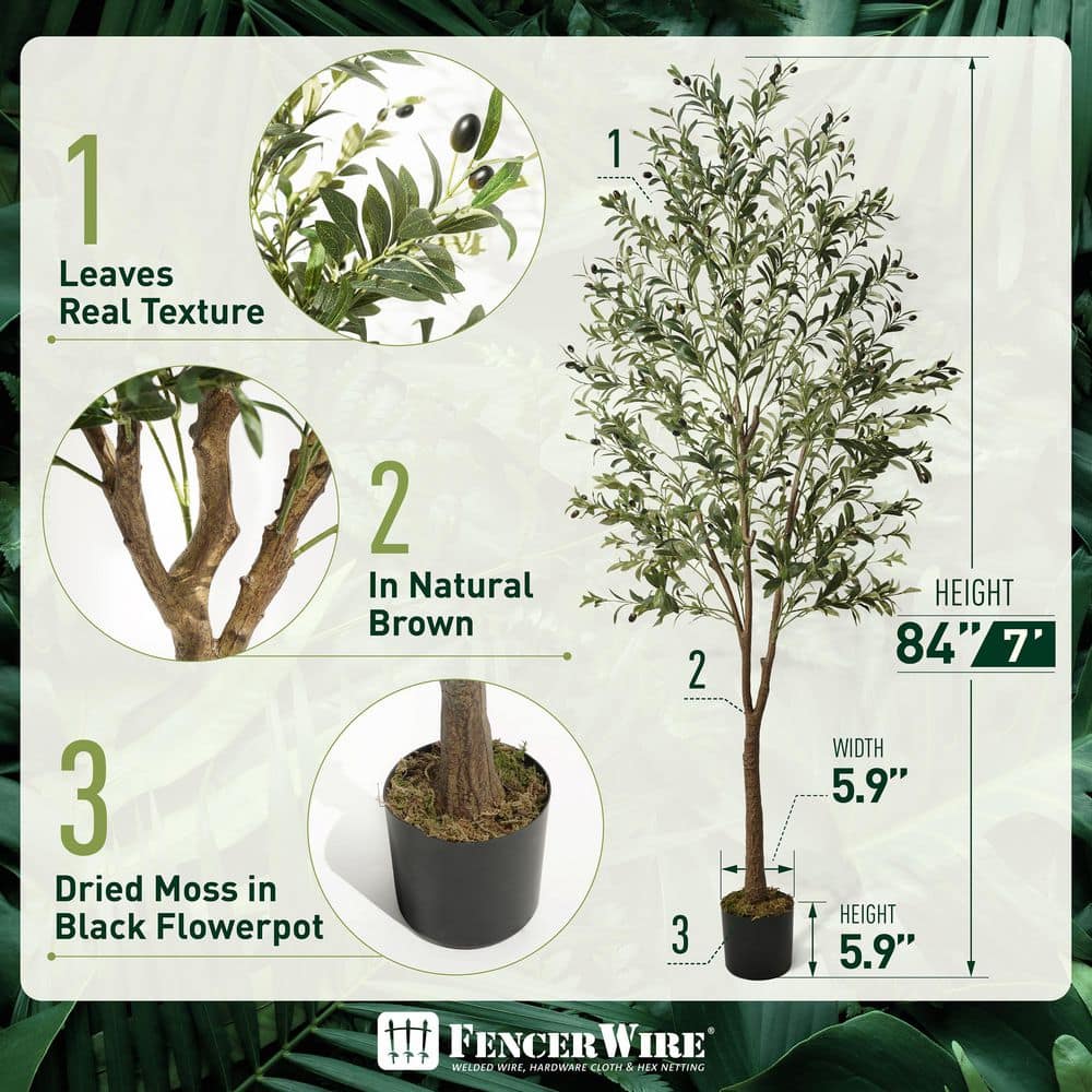 7-Foot Green Artificial Olive Tree with Black Plastic Pot