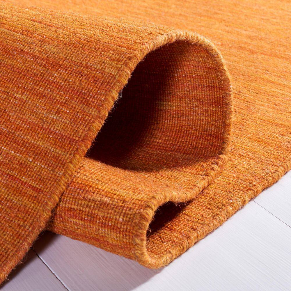 Handmade Orange Wool and Cotton Flat Woven Area Rug