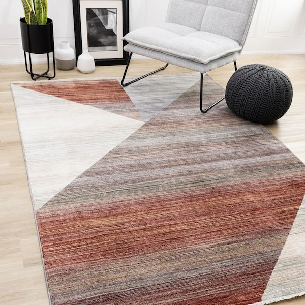 Orenda Collections 8 ft. x 10 ft. White Distressed, Geometric Indoor Area Rug