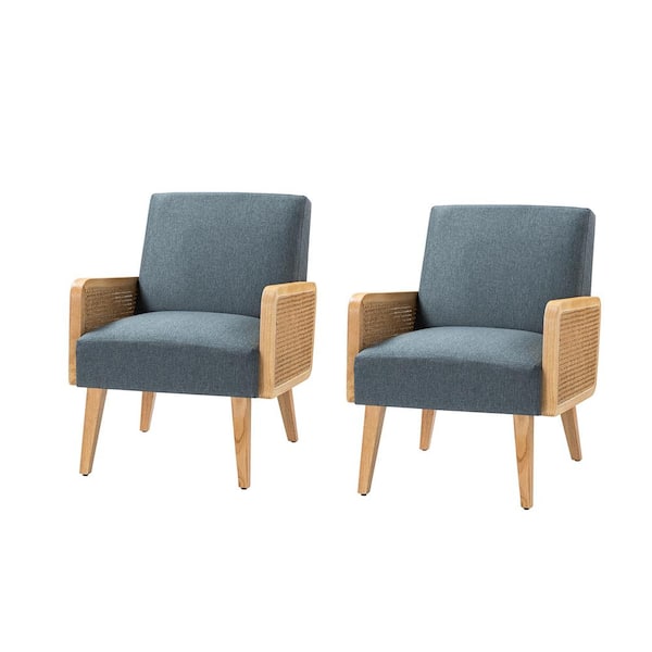 JAYDEN CREATION Delphine Blue Fabric Arm Chair (Set of 2)