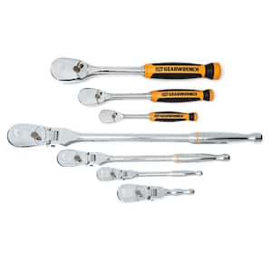 1/4 in., 3/8 in. and 1/2 in. Drive 90-Tooth Dual Material Fixed and Flex-Head Ratchet Set (7-Piece)