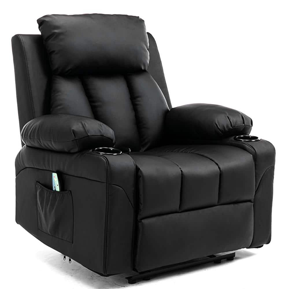 Lucklife Black PU Leather Big and Tall Recliner Chair Massage Recliner ...