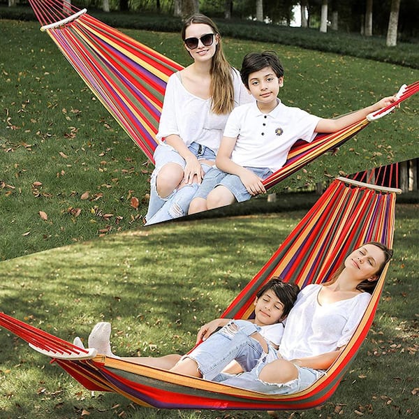 8.5 ft. 2 Person Cotton Canvas Hammock 450lbs Portable Camping