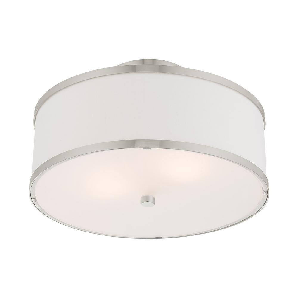 Brushed Nickel 2-Light Semi-Flush Mount with White Drum Shade