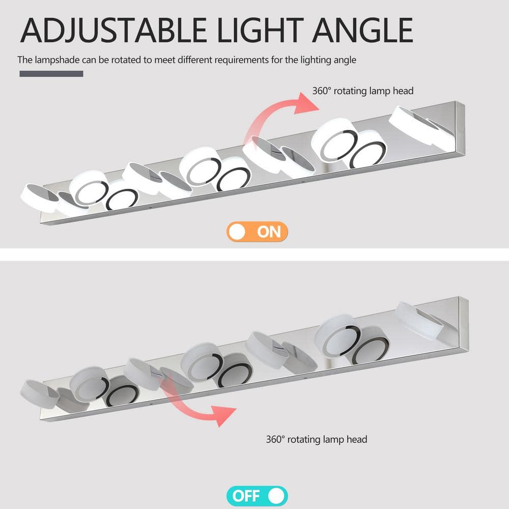 Modern Chrome 52.2-Inch Dimmable LED Vanity Light with Acrylic Shades