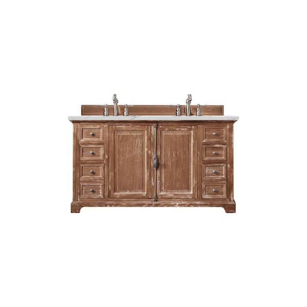 James Martin Vanities Providence 60.0 in. W x 23.5 in. D x 34.3 in. H Bathroom Vanity in Driftwood with Ethereal Noctis Quartz Top
