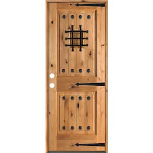 32 in. x 80 in. Mediterranean Knotty Alder Square Top Clear Stain Right-Hand Inswing Wood Single Prehung Front Door