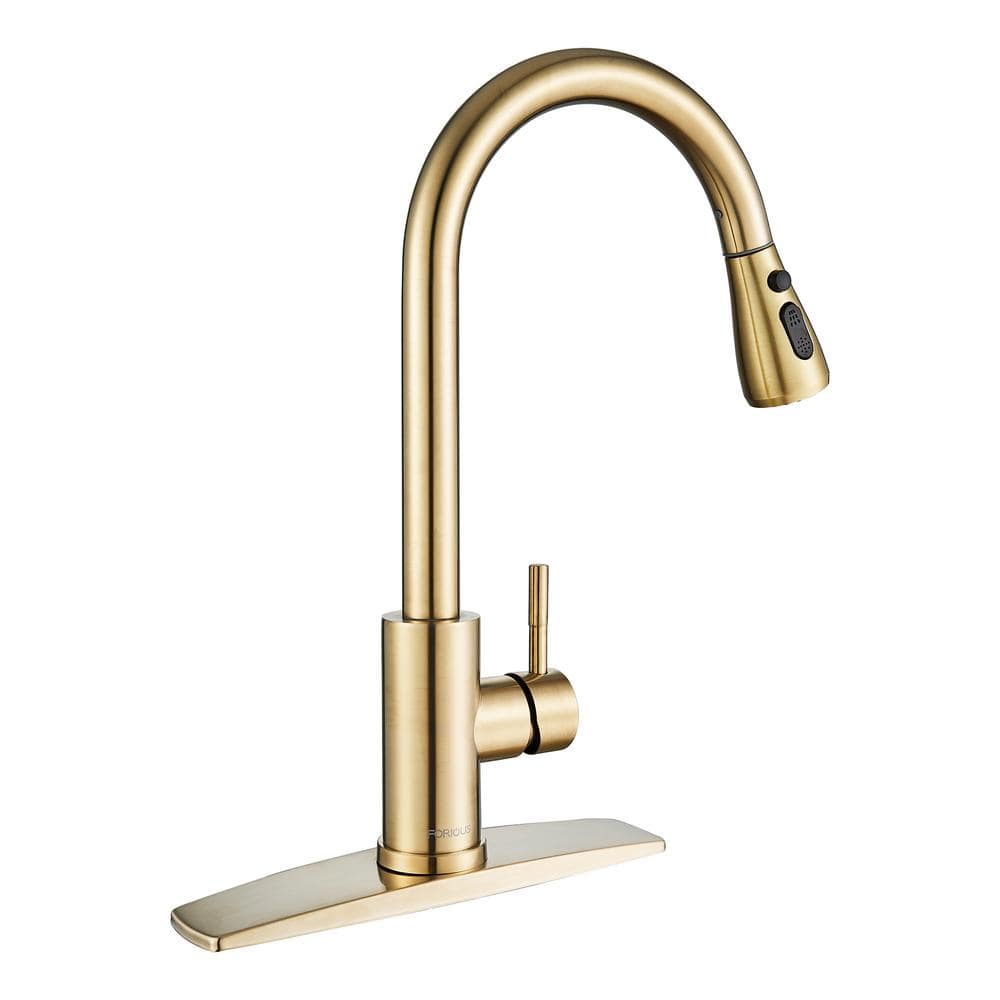 FORIOUS Single Handle Kitchen Faucet with Pull Down Sprayer High-Arc  Kitchen Sink Faucet with Deck Plate in Gold HH0023G - The Home Depot