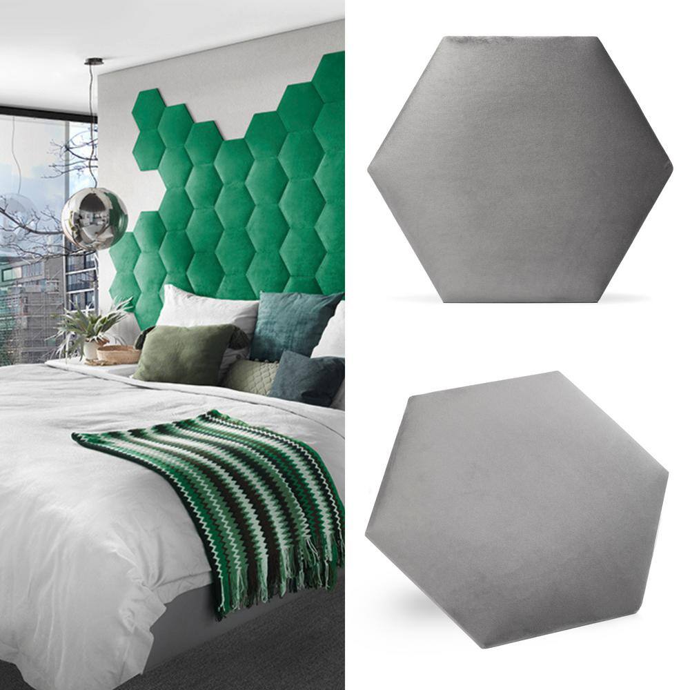 Gray Velvet 3D Hexagon Wall Panels