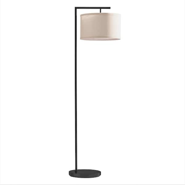 Montage Modern 60 in. Black LED Arc Floor Lamp with Tab Drum Shade
