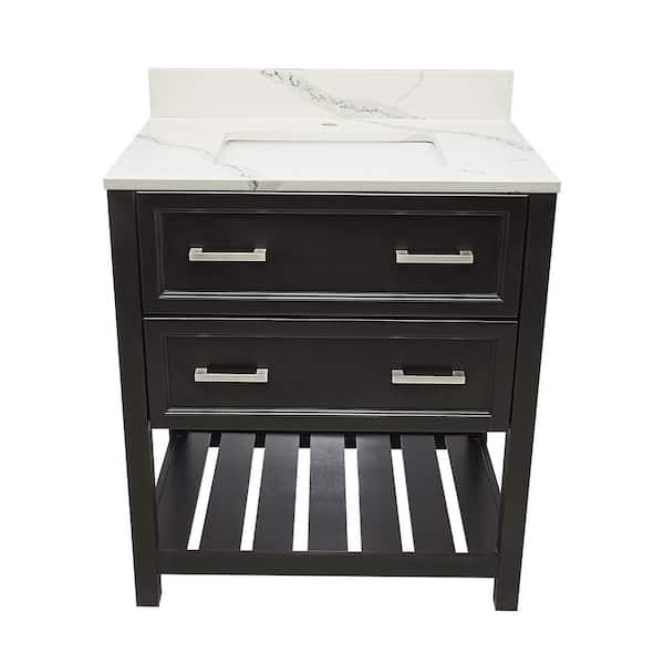Ella Tremblant 31 in. W x 22 in. D x 36 in. H Single Sink Bath Vanity in Espresso with Calacatta white Quartz Top single hole