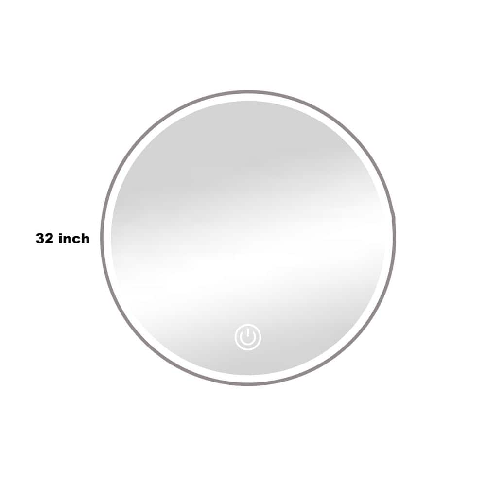 32 in. W x 32 in. H Round Frameless LED Lighted Dimmable Wall Bathroom ...