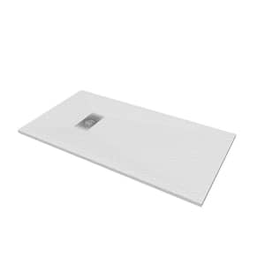60 in. L x 32 in. W x 1.125 in. H Alcove Solid Composite Stone Shower Pan Base with L/R 16 in.  Drain in White Slate